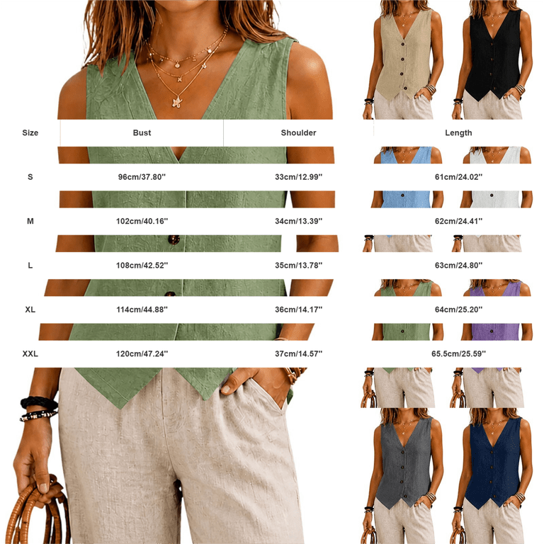 Fnhpitd Cotton Vests for Women Summer Cotton-Linen Blend