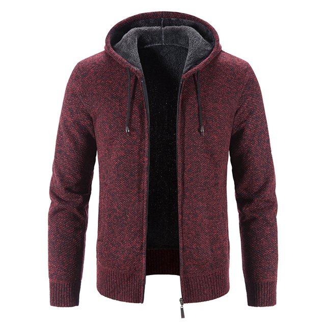 Chaqueta tipo cárdigan con cremallera y forro polar con capucha para otoño e invierno para hombre