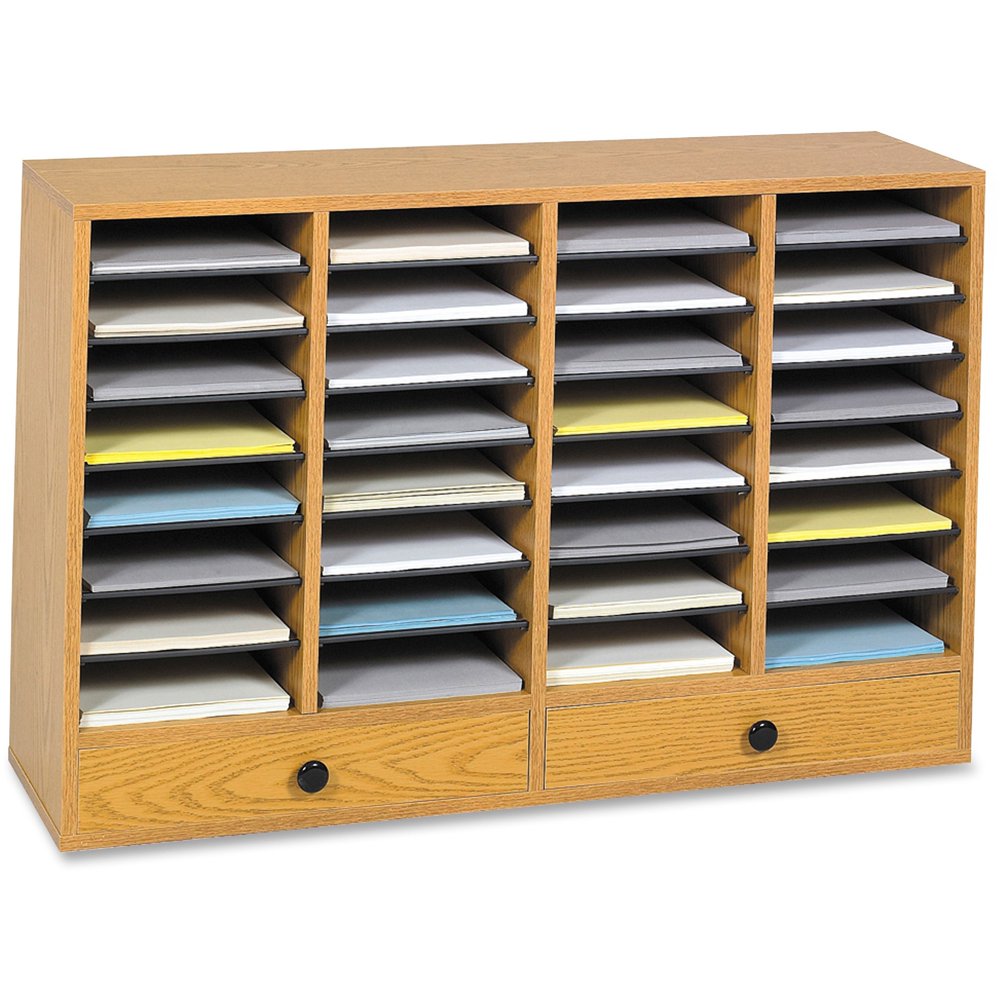 Safco Adjustable Compartment Literature Organizers, Oak, 1 Each