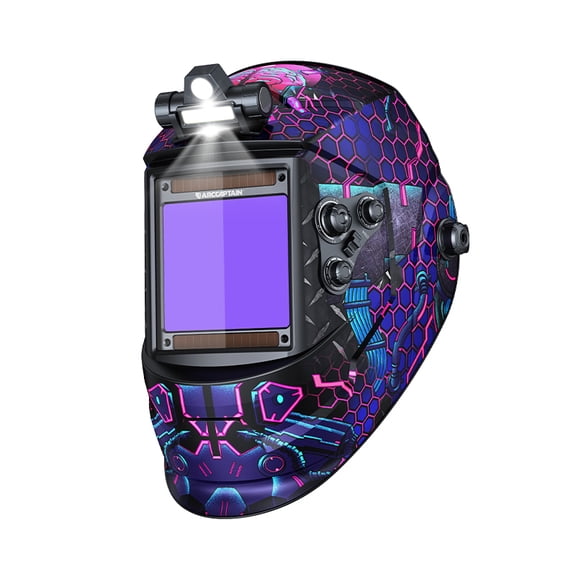 ARCCAPTAIN Auto Darkening Welding Helmet with True Color 3.94"x3.66" View, Solar Powered, 1/1/1/1 Optical Clarity, 4 Arc Sensors, Shade 4-13 for Stick/MIG/TIG/Cutting