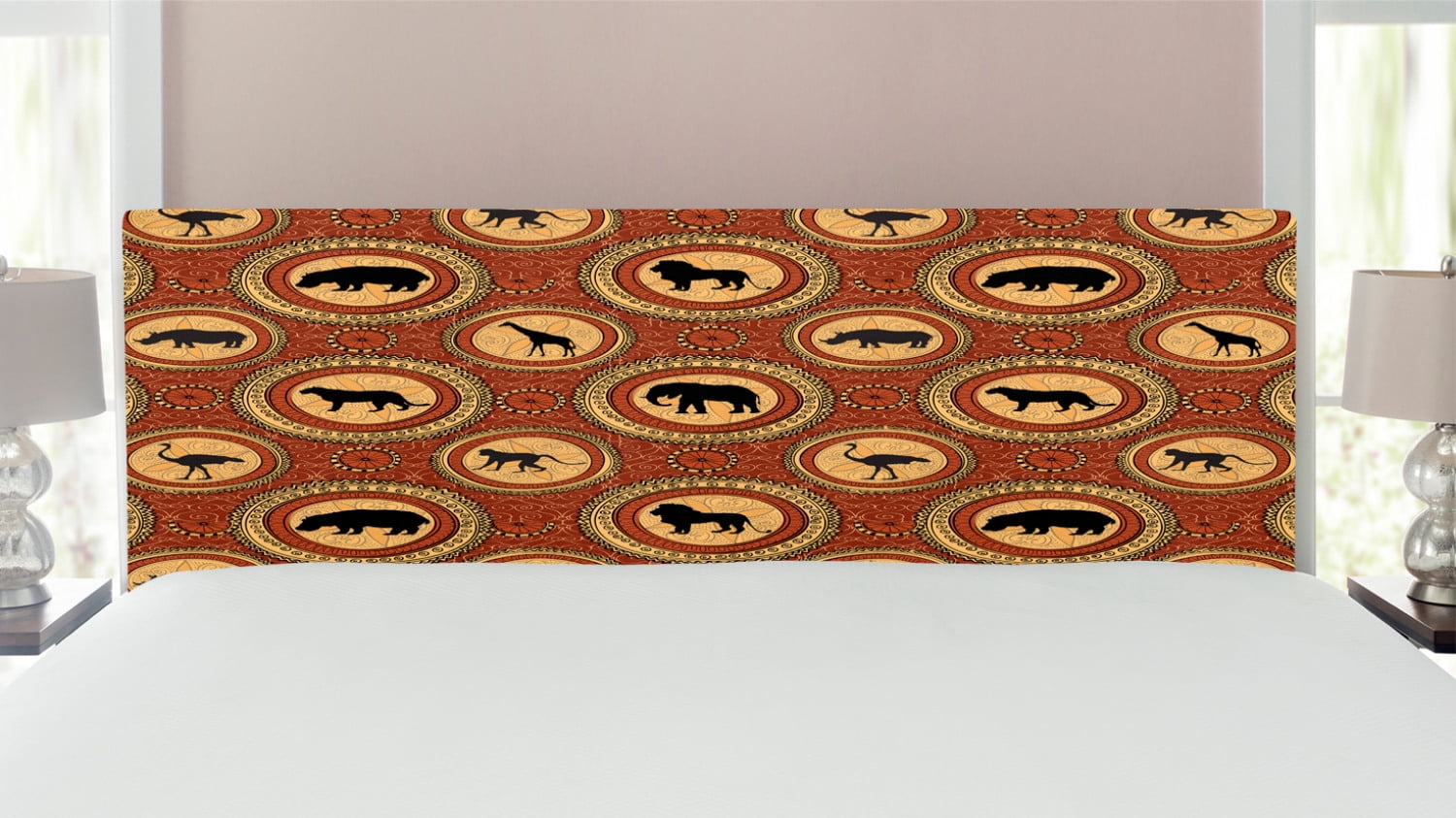 Safari Headboard, Medallion Pattern of Monkey Giraffe Lion African