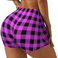thumbnail image 2 of Sigee Purple Black Buffalo Plaid Print Women's High Waist Workout Shorts - Squat Proof, Tummy Control, Yoga and Gym Activewear-Large, 2 of 9