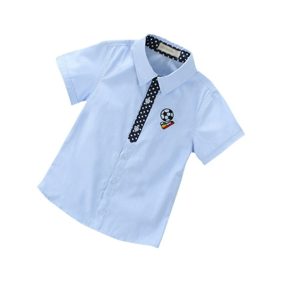 WREESH Boys' Football Print Short Sleeve Casual Button Down Shirt, Thin Material, for Ages 3-8 Light Blue