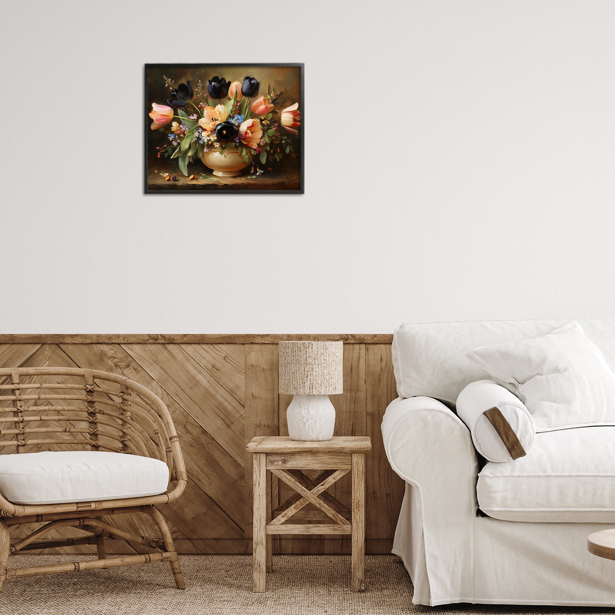Stupell Industries Black Tulips & Peach Bouquet Black Framed Giclee Art, design by Franklyn Gregory