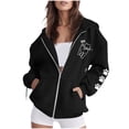 thumbnail image 3 of Feancey Womens Fashion Full Zip Hoodies Cute Cat Dog Paw Print Sweatshirt Jacket Lightweight Fleece Lined Hooded Jackets with Pockets Y2K Clothes Black L, 3 of 8