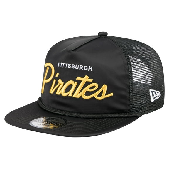 Men's New Era Black Pittsburgh Pirates Retro Satin Script Golfer Adjustable Hat