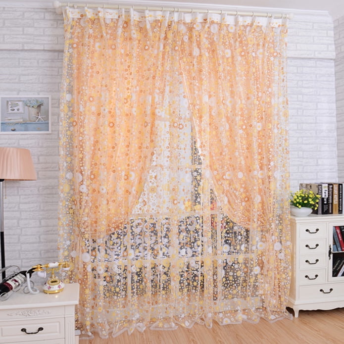 Delicate Sunflower Tulle Curtain Voile Floral Window Blind Screening Curtain 