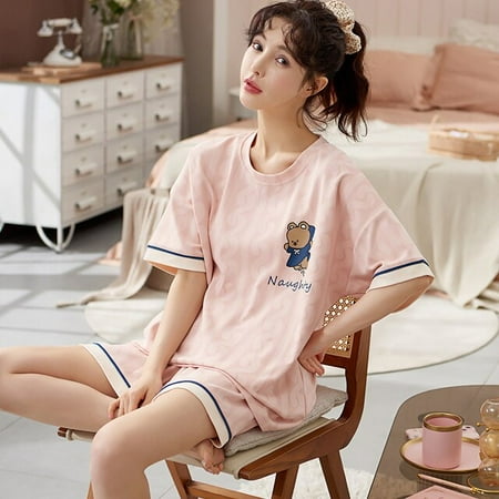 

QWZNDZGR Summer Short Sleeve Sleepwear Couple Men and Women Matching Home Suit Cotton Pjs Cartoon Prints Leisure Pyjamas Male Pajamas Set