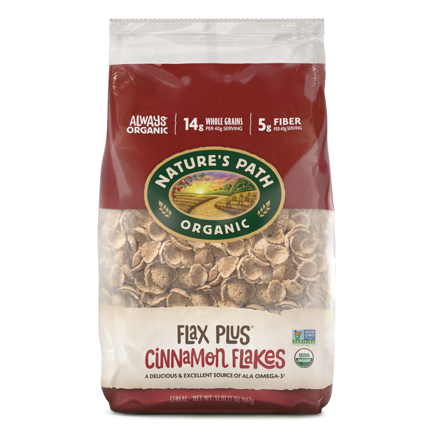 Nature's Path Organic Flax Plus Cinnamon Flakes Breakfast Cereal, 32oz Bag (pack of 6)