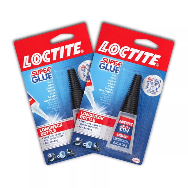 Botella líquida Super Glue Loctite de cuello largo, 10 ml, transparente, paquete de 2