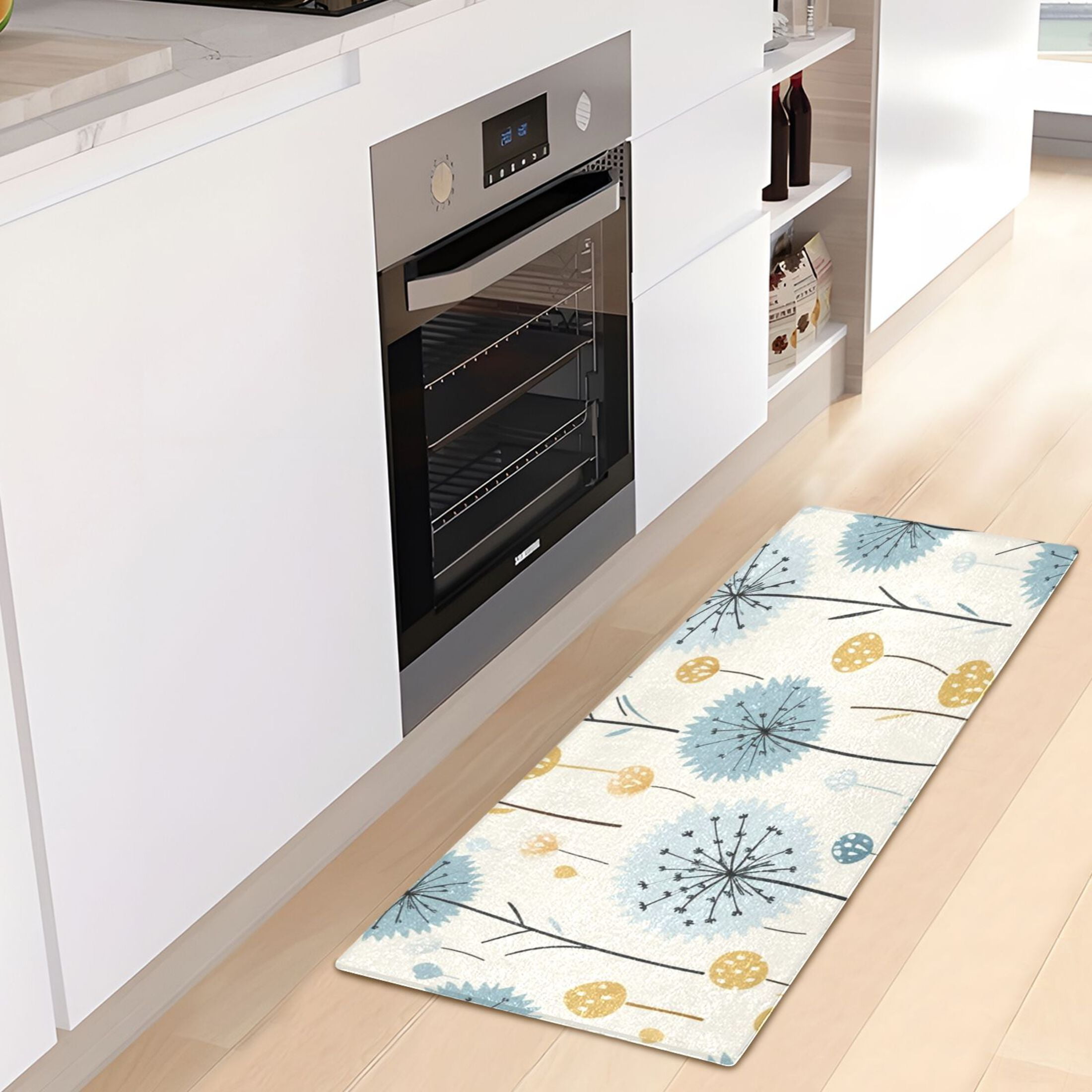 Bath Mat Soft Plush Non-Slip Absorbent Bathroom Rugs 39"x20" Blue and Yellow Dandelion