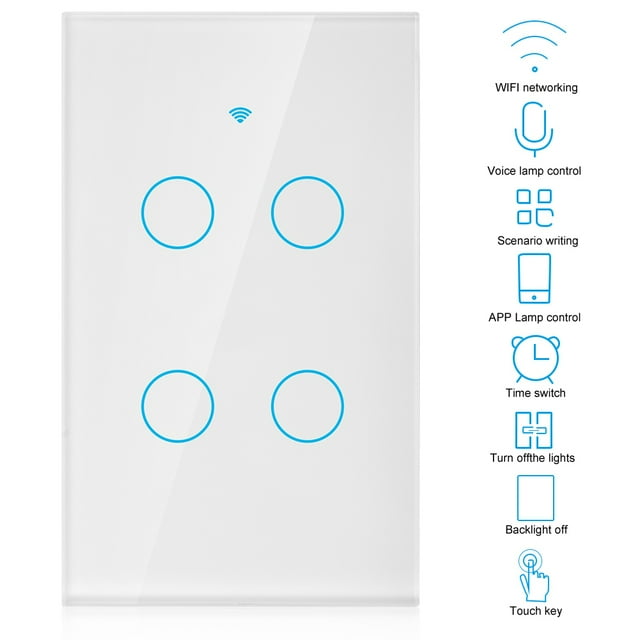 Noref Interrupteur WiFi Écran Tactile Cercle Unique pour Alexa 4 Voies AC 100-250V, Interrupteur Intelligent, Panneau de Commutation WiFi