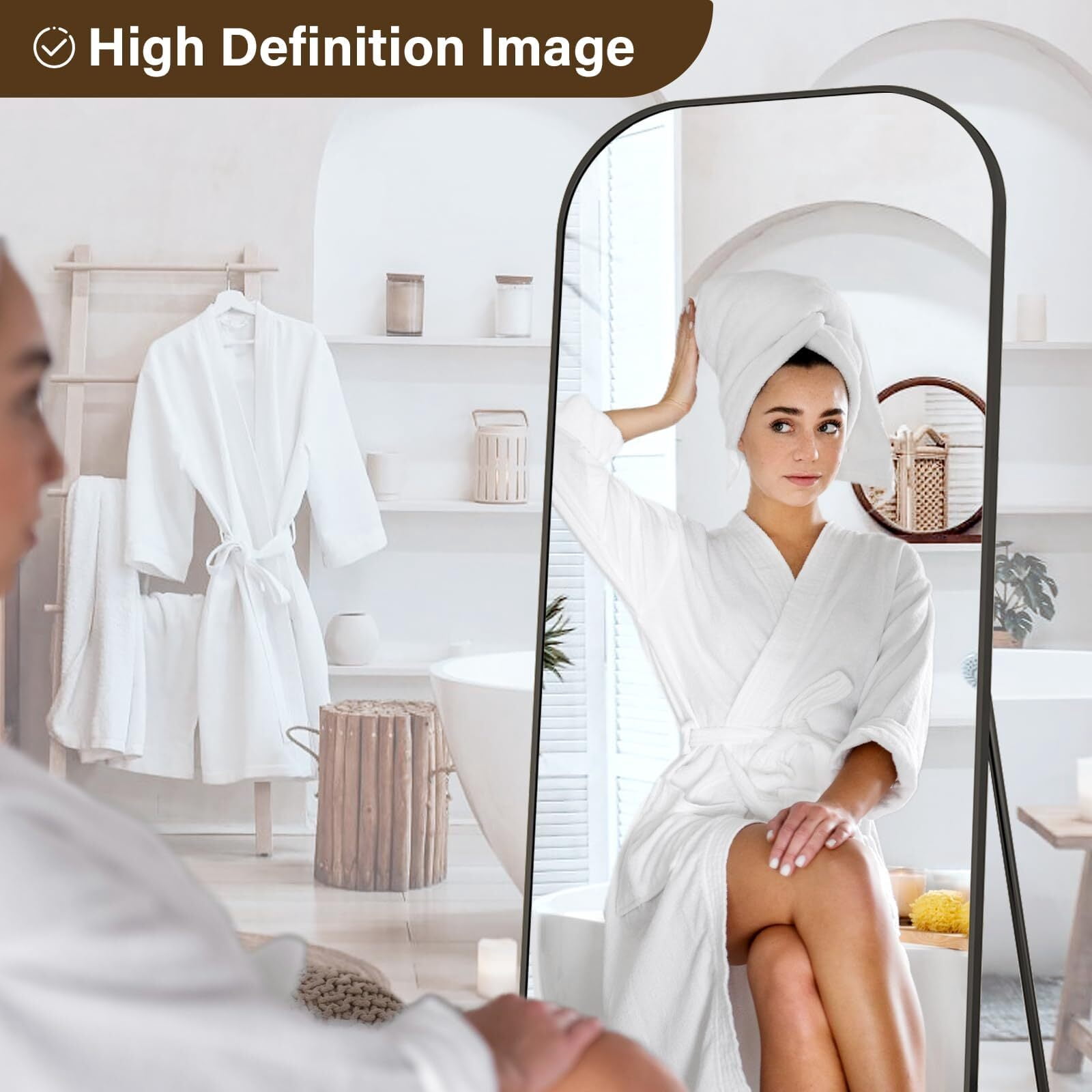 Lumora 64"x21" Rounded-top Full Length Mirror Free-standing Floor Mirror, Black