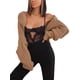 thumbnail image 2 of Txlixc Abrigo de suéter de punto ultracorto para mujer, ropa de versión suelta simple de estilo sexy Txlixc Moda, 2 of 8
