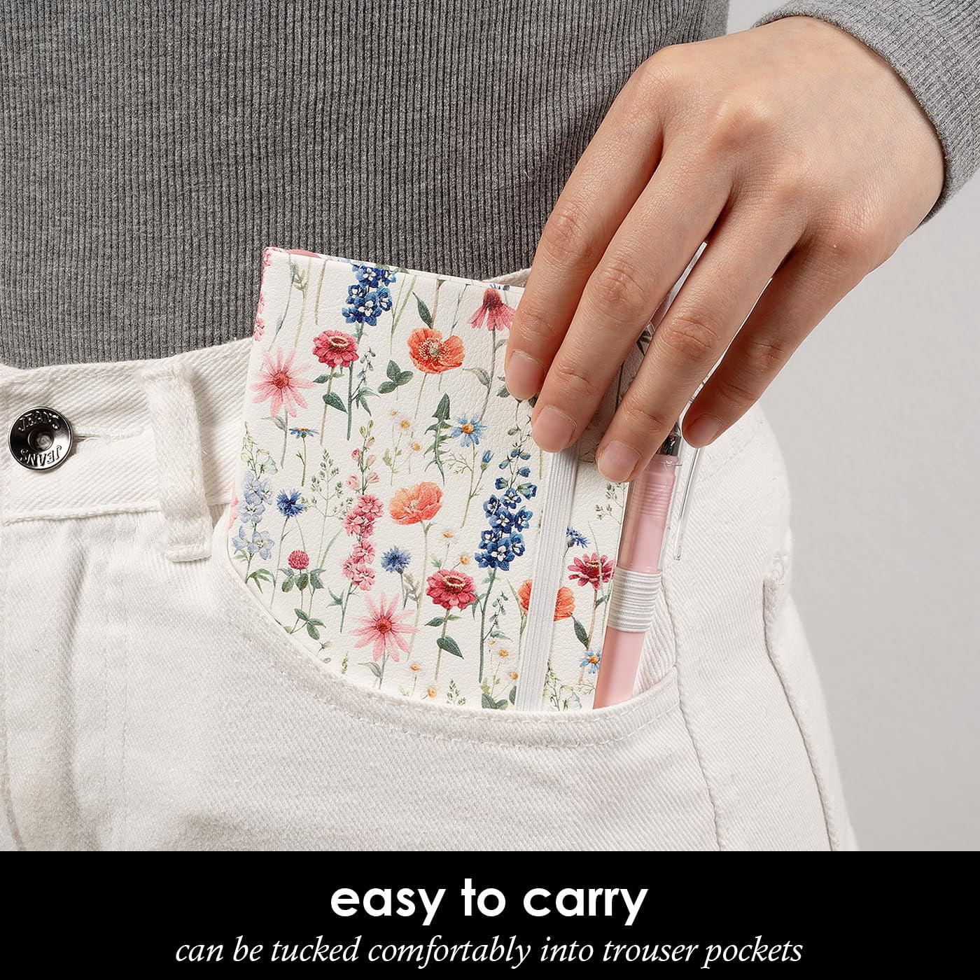 (3 Pack) Small Notebook Pocket Journal For Women  A6 (3.7" X 5.7") With Pen Aesthetic Floral Leather Cover 100gsm Thick Paper