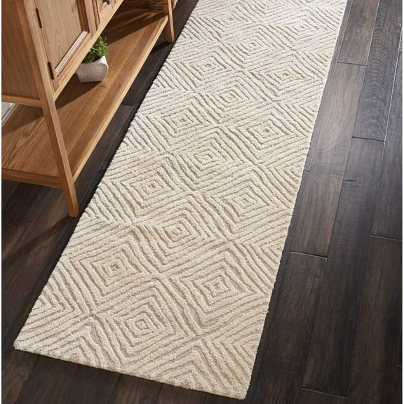 Nourison Modern Deco Modern Geometric Taupe/Ivory 2'3" x 7'6" Area Rug, (8' Runner)