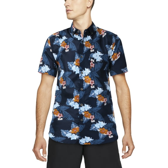 Hat and Beyond Men's Premium Hawaiian Flower Pattern Printed Button Shirt