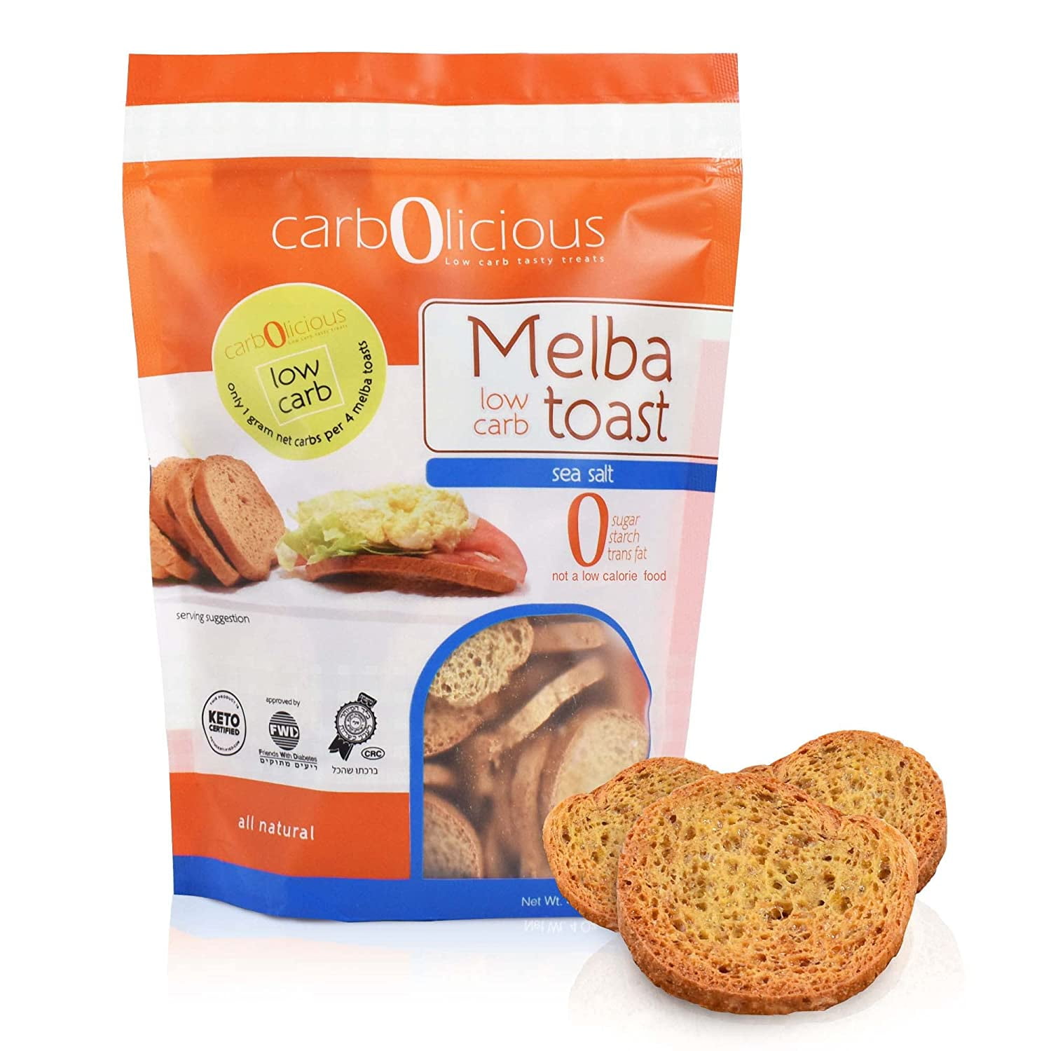 Low Carb Melba Toast (Sea Salt) Flavor-For Dips, Spreads, Soups, Salads & More - 4oz-Keto Snack- 1 Net Carb Per Serving- Kosher Friendly Crunchy Bites