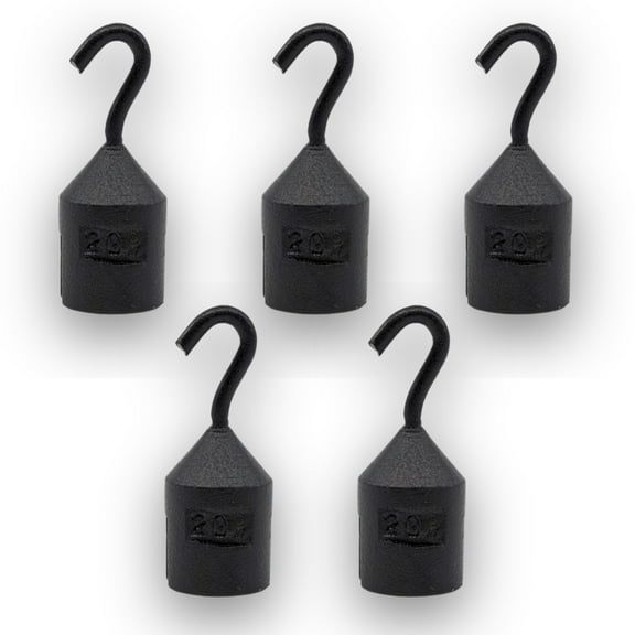 Eisco Labs - Hooked Weight 5-Pack, 20g Each - Iron, Cylindrical with Hook and Bottom Slot for Easy Lifting, Science Experiments, Physics, Scale Calibration, Measurement