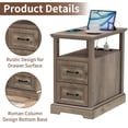 thumbnail image 4 of Hommpa 2 Drawers End Tables With Charging Station For Living Room, Farmhouse Narrow Sofa Side Table For Small Spaces, Nightstand Bedside Table with Storage For Bedroom, Light Ivory, 4 of 10