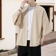 thumbnail image 4 of sunsanly Men Summer Shirt Solid Color Cardigan Open Stitch Chinese Style Plus Size Three Quarter Sleeves Soft Breathable Quick-drying Casual Men Sunscreen Top, 4 of 7