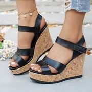 SACFOF Wide Width Platform Wedge Sandals for Women: Comfortable Low Heel Open-Toe Summer Shoes with Adjustable Ankle Strap