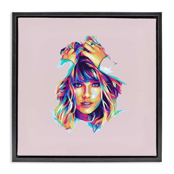 Stupell Industries Eclectic Abstract Pop Star Black Floating Frame Canvas Art, 18 x 18, by Birch&Ink