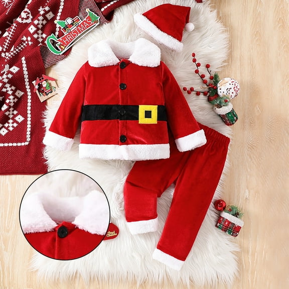 Santa Claus Baby Boy Outfit Long Sleeve Santa Jacket Pants and Hat Set Party Outfit Babys First Christmas Outfit Girl 3-6 Months