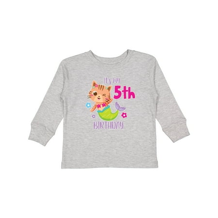 

Inktastic It s My 5th Birthday with Cute Cat Mermaid Gift Toddler Toddler Girl Long Sleeve T-Shirt