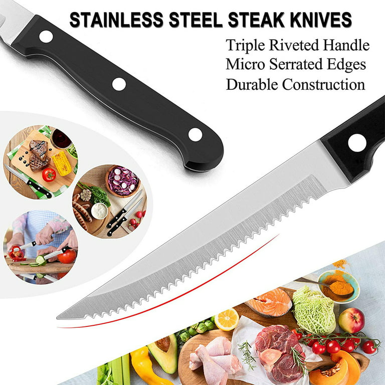 Deik Steak Knives, Serreated Steak Knife Set of 8, Black Stainless Steel  Table Knife Set 