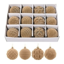 Christmas Balls Clearance,YgkuHd Flocking Christmas 2.4in12pcs Boxed Christmas Tree Pendant Plastic Painted Velvet Holiday Decorations