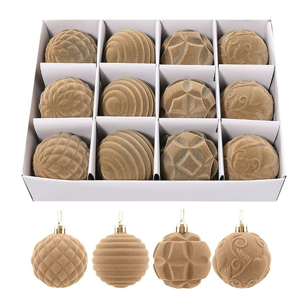 Adornos navideños flocados de terciopelo pintado de plástico para árbol de Navidad, 6 cm, 12 unidades, en caja