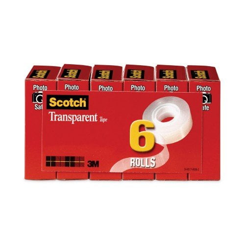 Scotch Transparent Tape, 1" Core, 0.75" x 36 yds, Transparent, 6/Pack