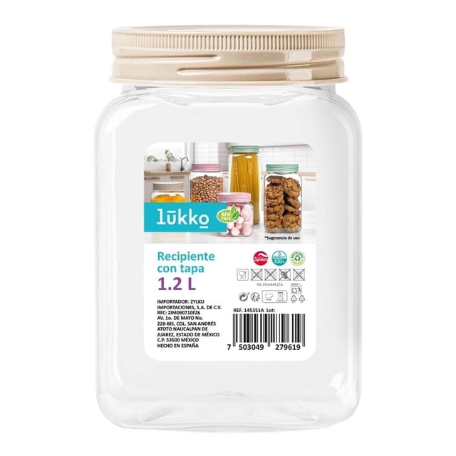 Bote Lukko de Plástico Cuadrado con Tapa 1.2 lts