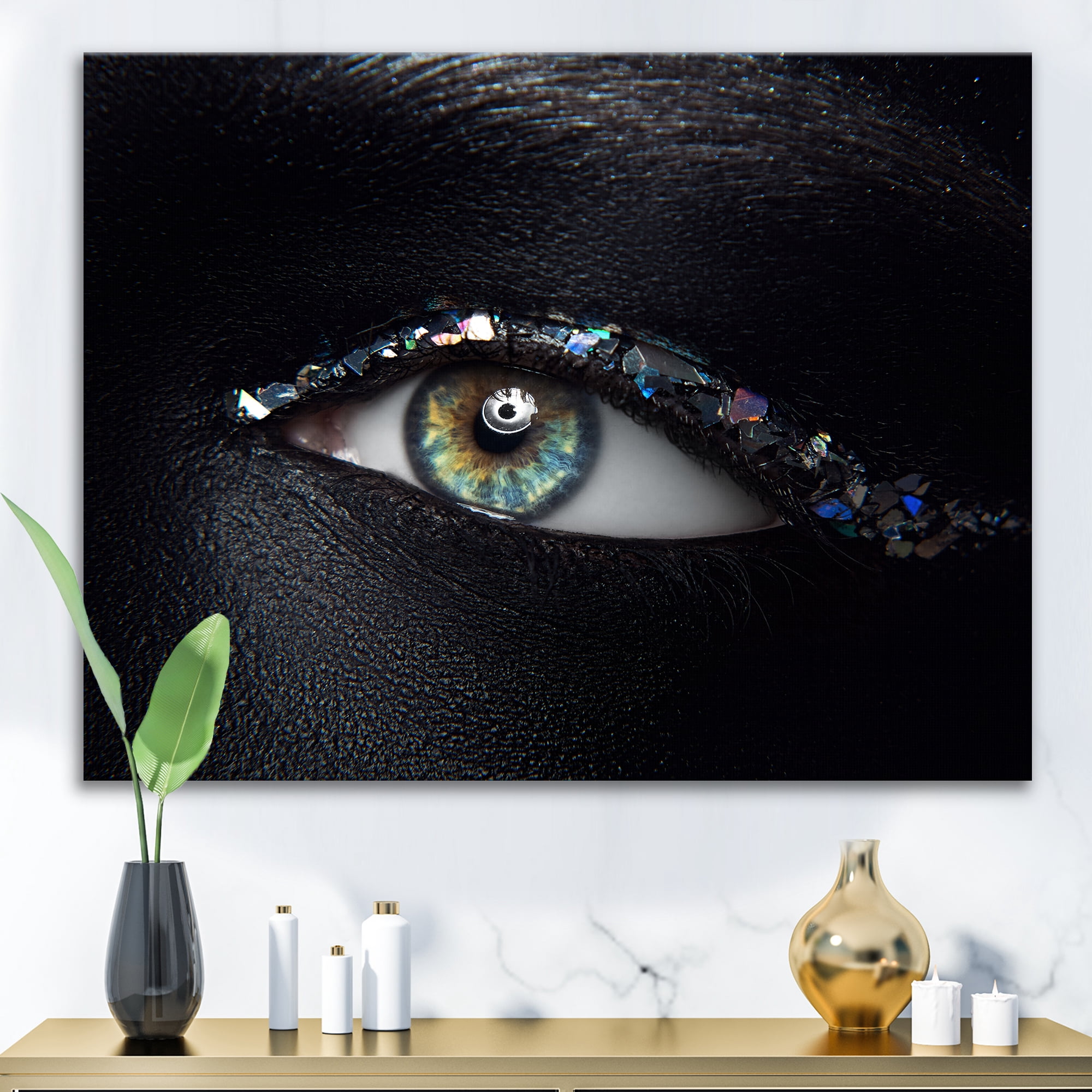 Designart ' Girl Eyes With Multi-Colored Glass Sparkles ' Modern Canvas Wall Art Print