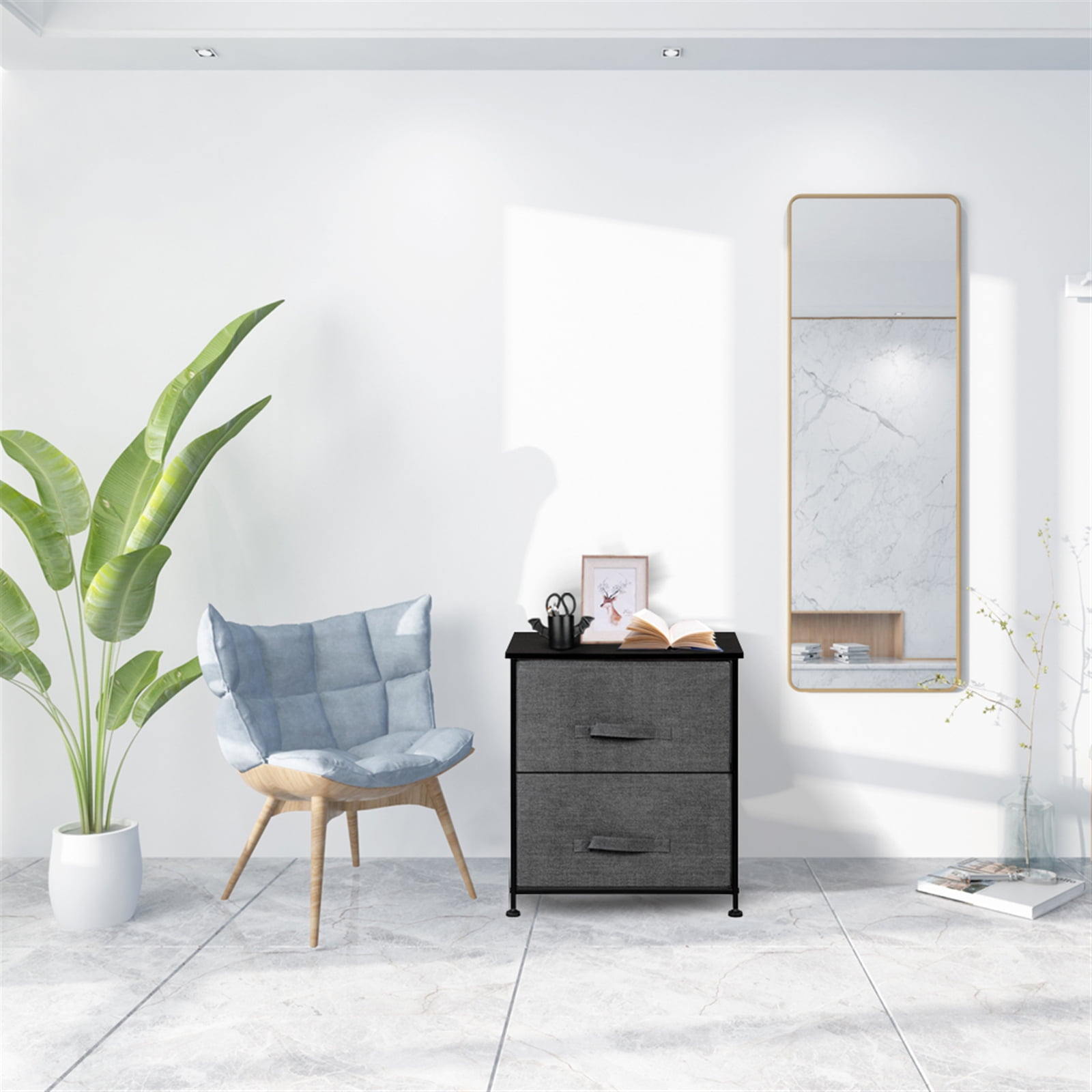 Kepooman Modern End Side Table with Metal Frame & 2 Drawers, Bedroom Storage Nightstand for Living Room Hallway Entryway, Grey Kepooman Modern End Side Table with Metal Frame & 2 Drawers, Bedroom Storage Nightstand for Living Room Hallway Entryway, Grey
