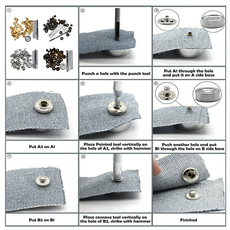 12 Sets Heavy Duty Leather Snap Fasteners Kit Leather Rivets and Snaps
