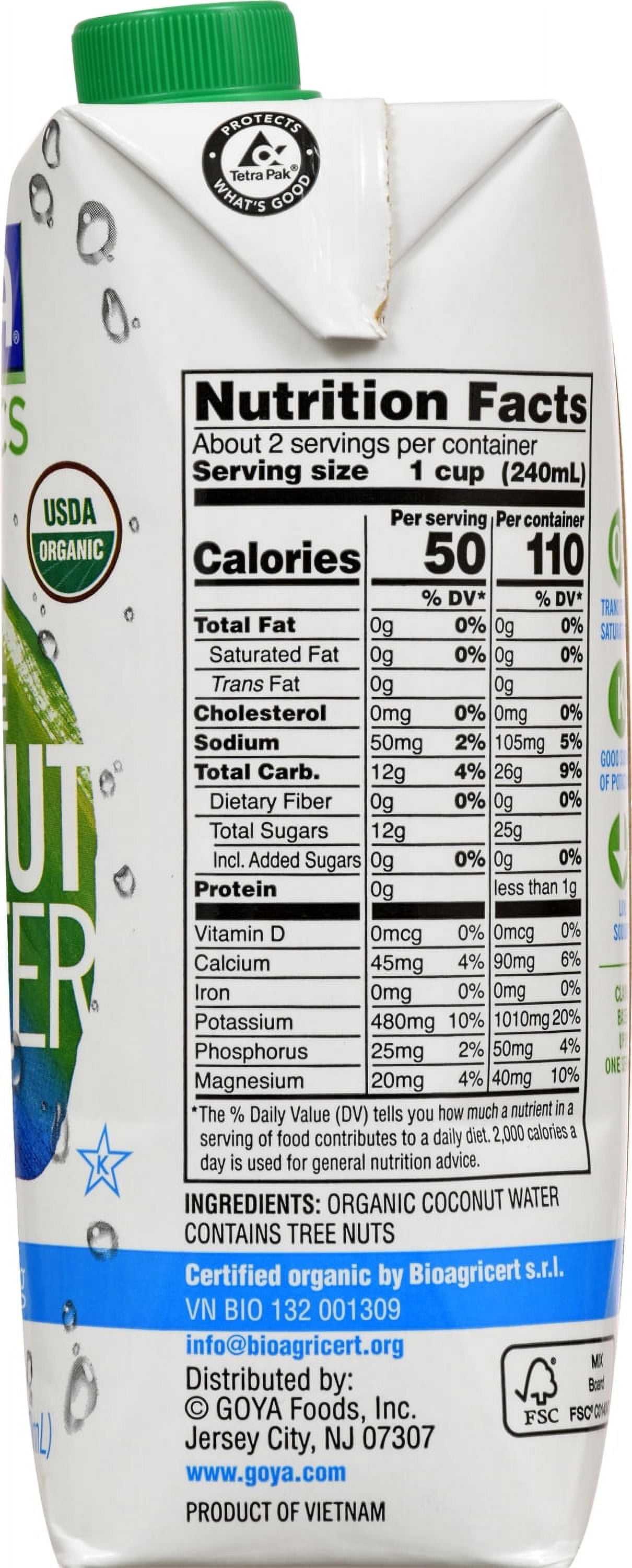 GOYA Organic Coconut Water, 16.9 fl oz Carton, Tropical Drink