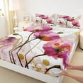 thumbnail image 3 of Homewish Pink Flower Floral Queen Sheet Sets, Fashion Marble Artwork Flat Sheet, Splash Watercolor Queen Fitted Sheet, 4pcs, 3 of 7