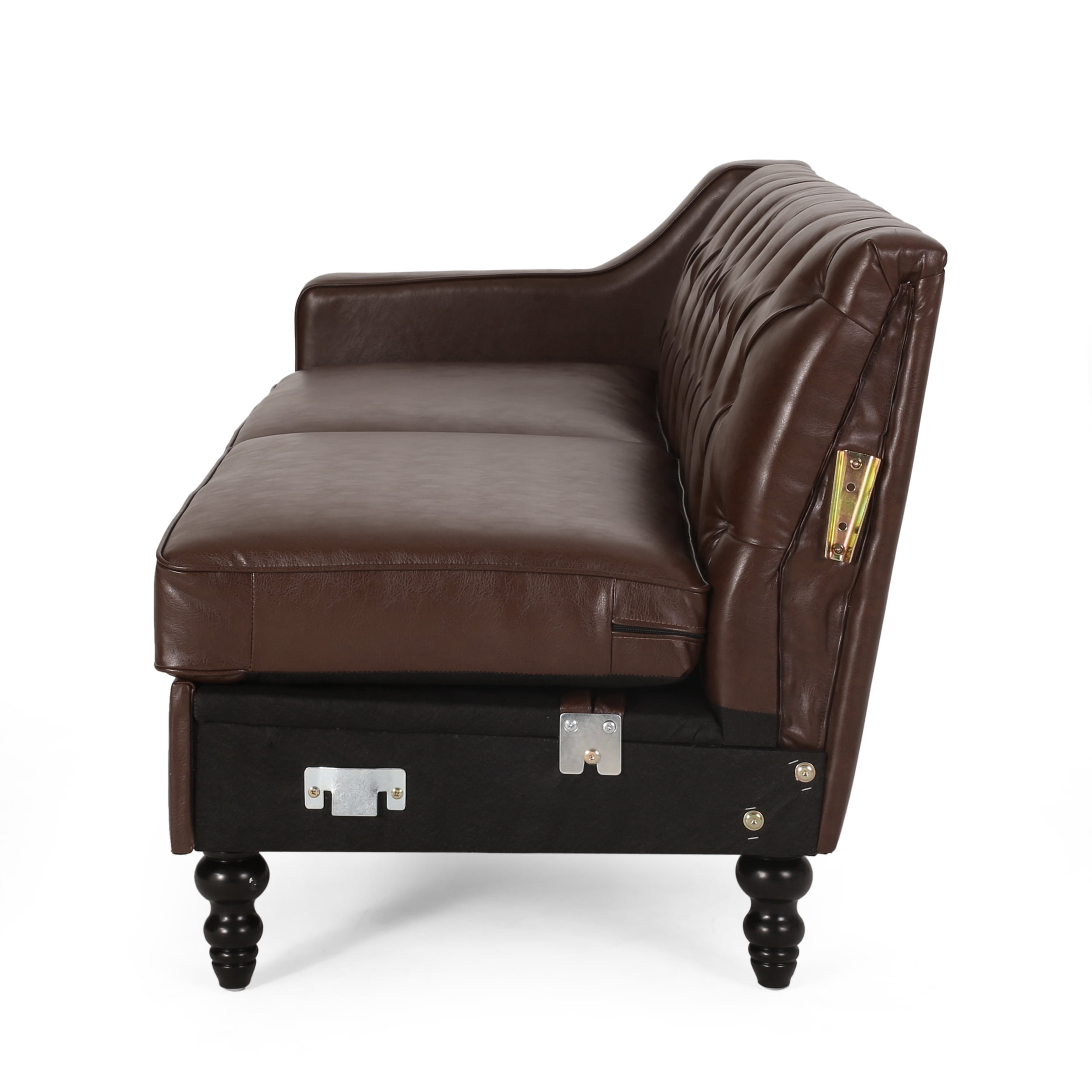 Noble House Derudder Indoor Upholstered Tufted Chaise Sectional, Dark Brown