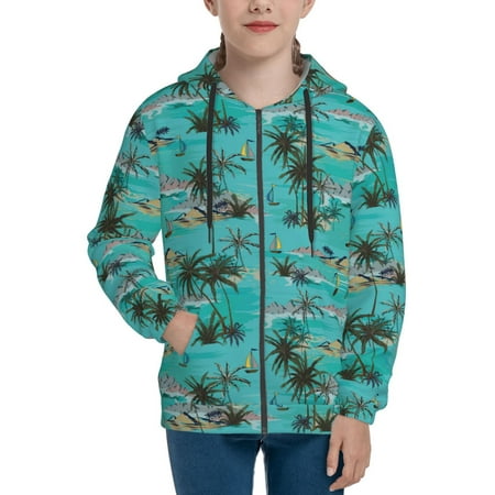 

Hoodies for Teen Girls Boys Hawaiian Style Blue Long Sleeve Youth Kids Essentials Zip Up Hoodie Lghtweight Fashion Hoodies & Sweatshirts Jacket Fall Winter Outfits Tops