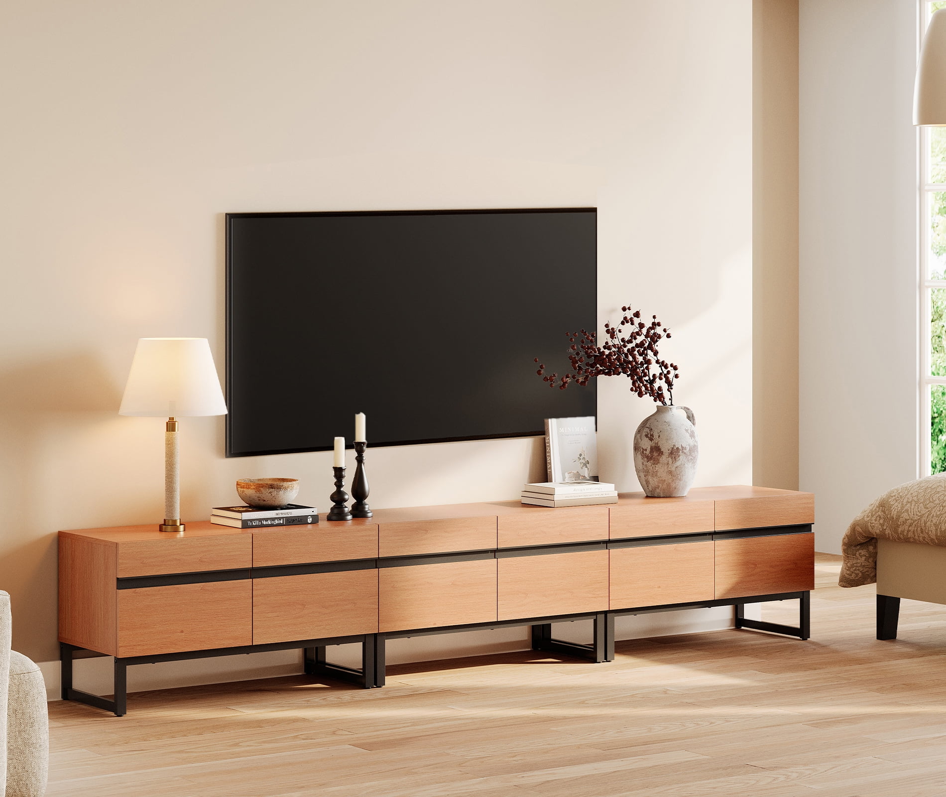 Modern TV Stand for TVs up to 110 inch, 3 in 1 Entertainment Center TV Console with Storage Cabinets and Metal Base,Media Console for Living Room