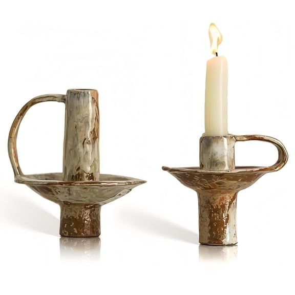 Taper Candle Holders, Vintage Ceramic Pillar Brass Candle Holder, Handmade Candlesticks Holders, Candle Sticks Holder Decor 7/8" ID Set of 2