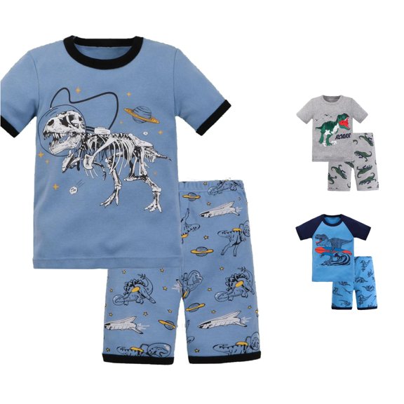 HCYSFG Boys Graphic Print Pajama Sets 2 Piece Crewneck Short Sleeve Clothing Sets Raglan T Shirt And Shorts Elastic Waist Sleepwear Sets