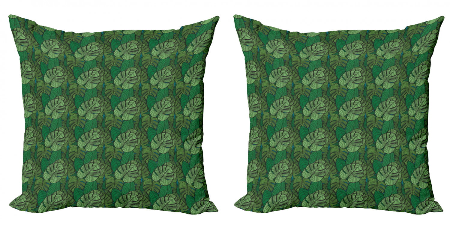 Tropical Plants Leaves Plantation Style Linen Square Pillow Cushion Cover. 