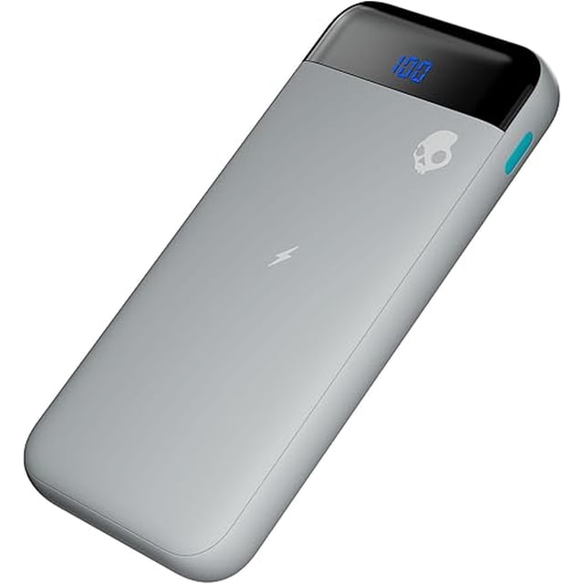 Skullcandy Stash Fuel - Cargador portátil inalámbrico, banco de energía de 10000 mAh con carga inalámbrica de 10 W, 1 puerto USB C y 2 puertos de carga USB A a micro USB/cable de carga dual tipo C
