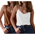 thumbnail image 1 of Camisetas sin mangas Ekouaer para mujer, satén de seda, cuello en V, XL, paquete de 2, 1 of 5
