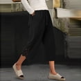 thumbnail image 3 of LNWUY Capri Pants for Women Casual Summer Cotton Linen Pants Drawstring Button Elastic Waist Lace Cropped Trousers with Pockets Black M, 3 of 6