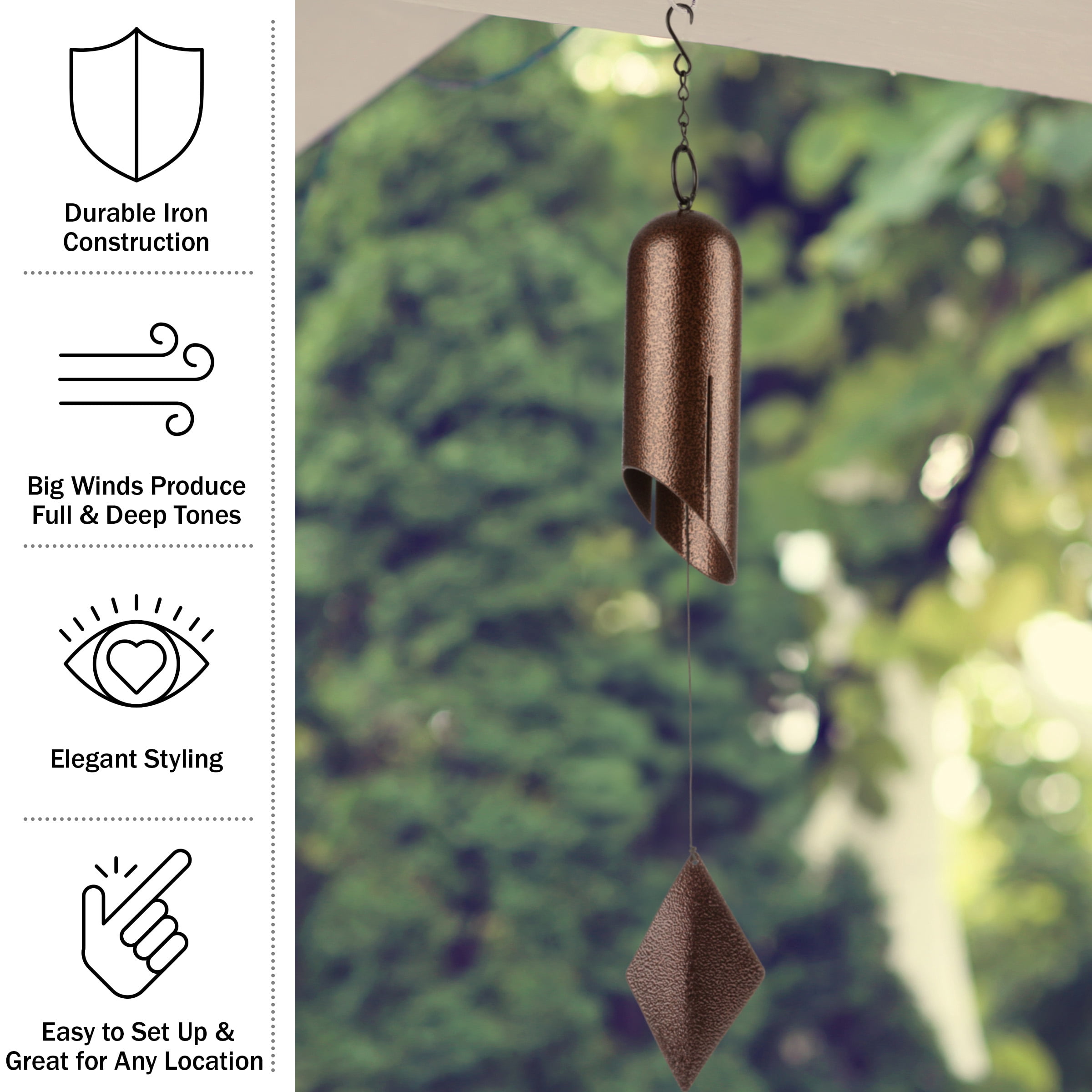 Pure Garden Wind Chimes - 27in Deep Resonance Serenity Bell Chime, Bronze