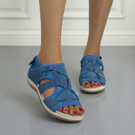 

Duretiony Women s Support & Soft Adjustable Slides Sandals Round Toe Hook-and-loop Design Summer Beach Supply